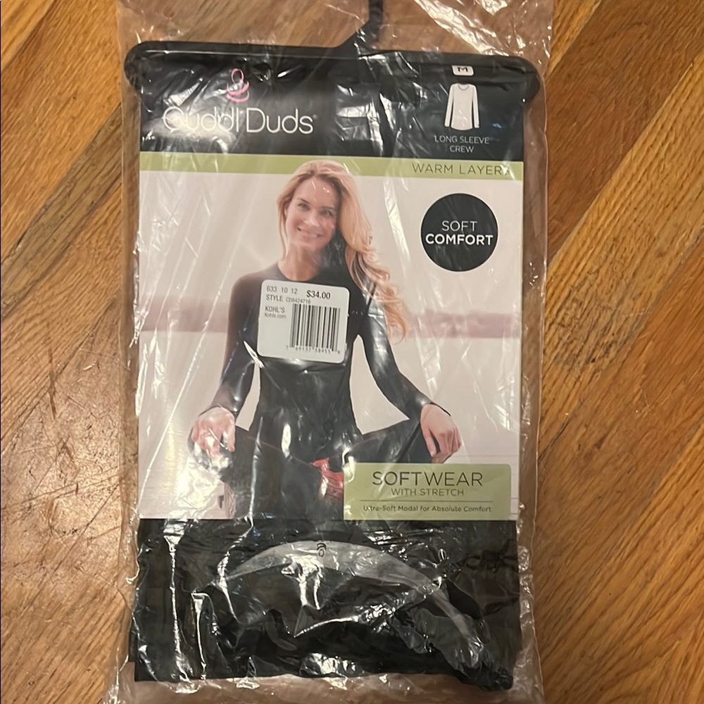 Cuddl Duds Black/GreenSoftwear Crew Top
